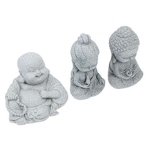 Cabilock 3pcs Sandstone Buddha Statue for Home Decor Creative Chic Landscape Prop Light Grey Landscape Accessory for Zen Garden Aquarium and Meditation Spaces