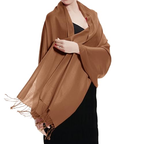 TZ Promise Women Pashmina Shawls and Wraps for Evening Dresses,Soft Large Long Scarf for Wedding,Bride Bridesmaid Gifts - color: Brown