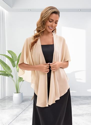 Baoqiya Chiffon Shawl Evening Scarf Shawls and Wraps for Women Wedding Party Bridal Scarves Cover Ups - color: Champagne