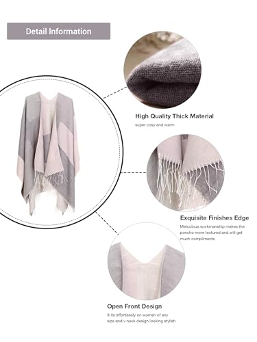 MissShorthair Women's Printed Shawl Wrap Fashionable Open Front Poncho Cape, Gift for Women - color: T-grey Pink White