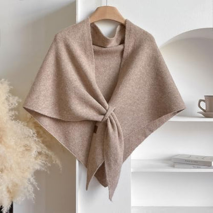 WaJuemy Pashmina Shawl Wraps for Women Cross Sweater Shawls and Wraps Cardigan Cape Front Poncho Knit Cashmere Sweater Shawl - color: 12 Light Khaki Dl