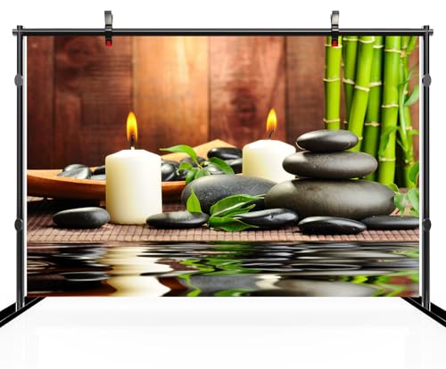 20x10ft Zen Garden Backdrop Bamboos Candles Basalt Stone Spa Water Zen Stone Relaxation Japanese Background Meditation Spa Birthday Wedding Party Decor Photo Booth Studio Props Wallpaper - size: 20x10FT