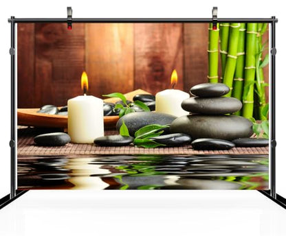 20x10ft Zen Garden Backdrop Bamboos Candles Basalt Stone Spa Water Zen Stone Relaxation Japanese Background Meditation Spa Birthday Wedding Party Decor Photo Booth Studio Props Wallpaper - size: 20x10FT
