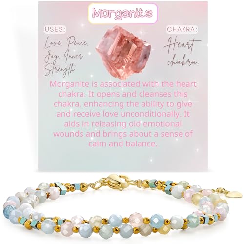 Farfume Beaded Bracelets for Women, Chakra Crystal 4mm Beads Gemstone Natural Stone Bead Spiritual Jewelry Gifts for Women - color: Morganite-Inner Strength