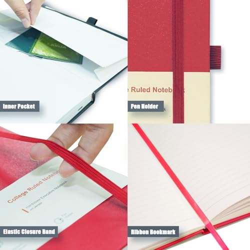 Heture Hardcover Notebooks, A5 Lined Journals Notebook for Writing 160 Pages, 8.2 x 5.5 inch, Classic Ruled Notebooks for College/Work/Travel(Lined-3 Pack, Red) - color: Red, style: Lined-3 Pack