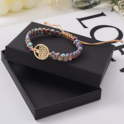 Jinxiuge Tree of Life Turquoise Stone Bracelet for Women Handmade Braided Layered Bead Bracelet with Black Gift Box - style: Style-B