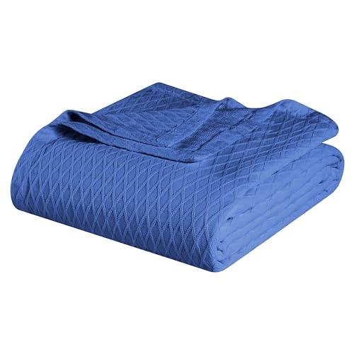 Superior Diamond Weave All-Season Cotton Blanket, Cover For Home, Couch, Bed, Soft, Warm Blankets, Boho Aesthetic, Comfy, Cozy, And Cute Covers, Decorative Bedding Essentials, Throw Size, Merritt Blue - color: Merritt Blue, size: Throw