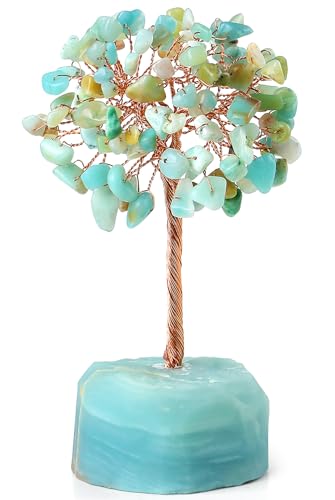 Amazonite Healing Crystal Tree Decor Natural Stone Gemstone Room Office Desk Decor Crystals Base Copper Wire Money Tree of Life Spiritual Decorations Home Meditation Yoga Gift for Women - color: Amazonite, size: 5.2 in