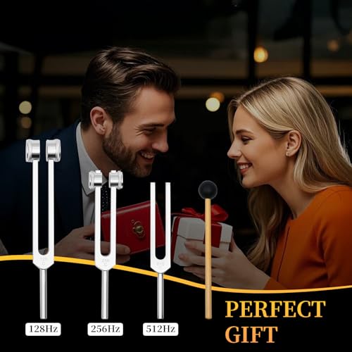 Tuning Forks for Healing Instrument (128Hz, 256Hz, 512Hz) - Tuning Fork Set with Reflex Hammer, Sound Healing Instruments for Essential Yoga/Chakra/Sound Therapy/Meditation Beginner