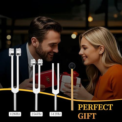 Tuning Forks for Healing Instrument (128Hz, 256Hz, 512Hz) - Tuning Fork Set with Reflex Hammer, Sound Healing Instruments for Essential Yoga/Chakra/Sound Therapy/Meditation Beginner