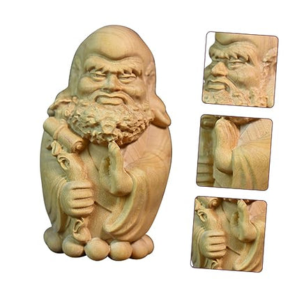 Bodhidharma Wooden Statue Hand-Carved Huangyang Wood Ornament for Zen Decor Meditation Space and Spiritual Home Decoration