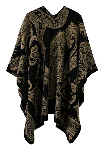 Urban CoCo Women's Color Block Shawl Wrap Open Front Poncho Cape - color: Series 23-black