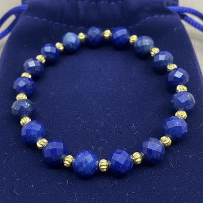 Lapis Lazuli Healing Bracelet – Real Crystal Beads for Stress Relief, Meditation & Chakra Balance – Natural Gemstone Jewelry Gift for Women & Men, Adjustable Stretch Fit - style: 6mm 64-Facet Gold Accent（no gift box）