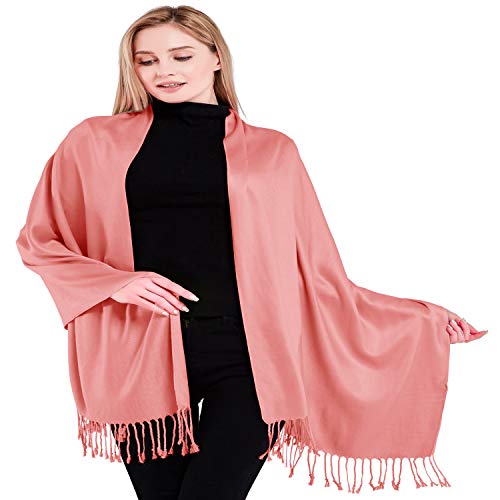 CJ Apparel Solid Color Tassels Design Nepalese Shawl Scarf Wrap Stole Throw Head Wrap Pashmina Gift Hand Made in Nepal New - color: French Rose Pink # 708
