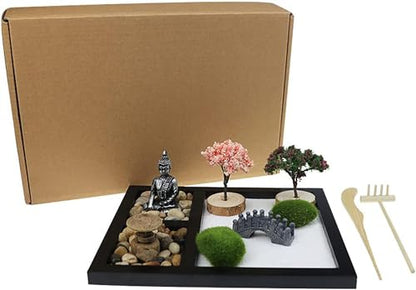 Meditation Japanese Zen Garden, Sand Garden Tools Accessories Box Set, Suitable for Home Office Desk Bonsai Decoration
