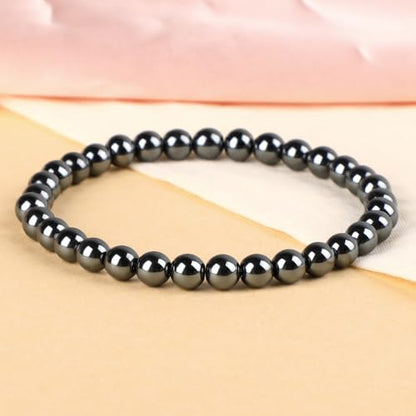 LPBeads Handmade Natural Gemstone Stretch Elastic Bracelet Healing Crystal Round Stone Beads Jewelry Gifts for Women Men - color: Hematite, size: 6mm