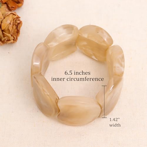 Colorful Acrylic Resin Bracelet for Women, Statement Chunky Wide Geometric Stretch Plastic Wristbands Bangle Bracelets Prom Holiday Fashion Jewelry Gift - color: Beige