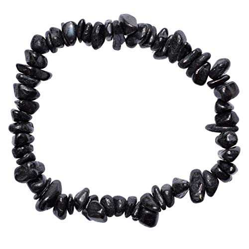 Zenergy Gems Charged Premium Natural Crystal Chip Bead Bracelet + Moroccan Selenite Charging Crystal [Included] - color: Black Tourmaline (Himalayan)