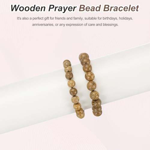 MECCANIXITY Pcs Prayer Beads Bracelet, Natural Wooden Bead Mala Bracelets Link Wrist for Men Women Beaded Stretch Crafts Bangle - color: Wenge Color
