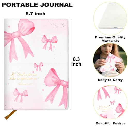 Bible Verse Lined Journal Notebook for Women Men, 200 Pages A5 Hardcover Leather Journals for Writing Note Taking, Positive Affirmation Christian College Ruled Notebook Diary Notepad, Preppy Bow 4 - color: Multi 1312