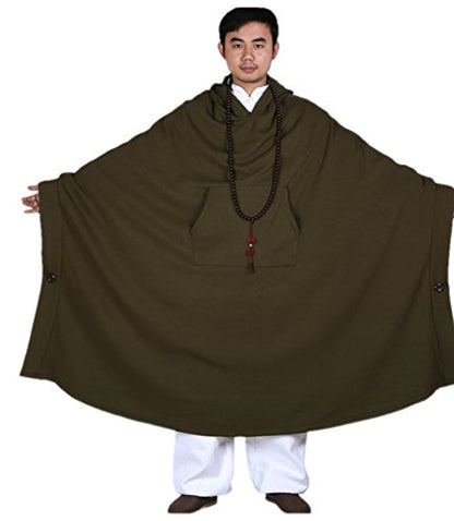 ZanYing Meditation Buddhist Hooded Cotton Cloak Winter Oversize Coat - color: Green, size: X-Large