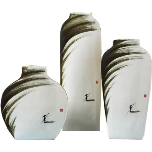 Aimeryup Zen Vase Ceramic Ornament Decor Hand-Painted Flower Arrangement Living Room Desktop Dining Table Porch(Size:3PC,Color:A) - size: 3PC