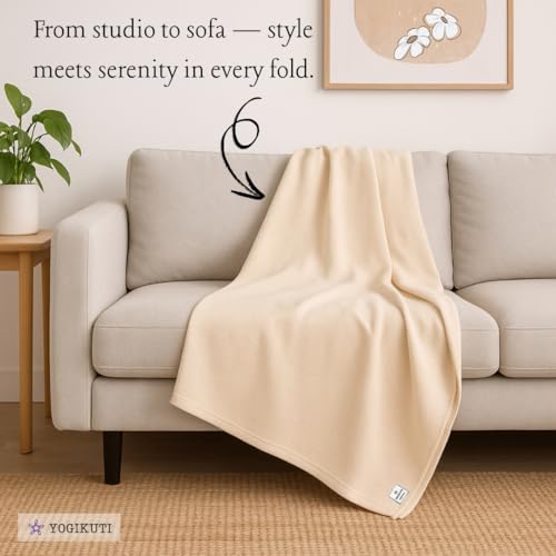 Yogikuti Iyengar Yoga Blanket Set of Four – Thick Handwoven Cotton Blankets for Restorative Yoga, Meditation and Pranayama – Supportive Yoga Prop for Comfort, Alignment and Deep Relaxation - (White)