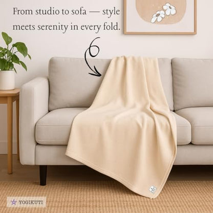 Yogikuti Iyengar Yoga Blanket Set of Four – Thick Handwoven Cotton Blankets for Restorative Yoga, Meditation and Pranayama – Supportive Yoga Prop for Comfort, Alignment and Deep Relaxation - (White)