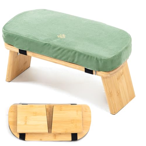 Meditation Bench, Bamboo Meditation Stool, Folding Kneeling Meditation Bench, Seiza Prayer Bench, Prayer Bench with Meditation Cushion, Kneeling Stool(Green) - color: Green