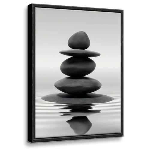 DCMVJHZV Framed Black and White Bathroom Wall Art Zen Stones in the water Bathroom Wall Art Yoga Meditation Picture Wall Decor Spa Room Bedroom Living Room Wall Painting Print (16"x24") - color: Framed Zen Stone, size: 24"L x 16"W