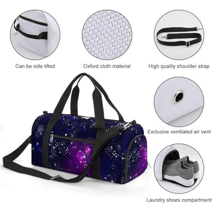 Space Galaxy Constellation Zodiac Star Purple Blue Large Capacity Portable Fitness Bag, Easy to Carry - color: Space Galaxy constellation zodiac star purple