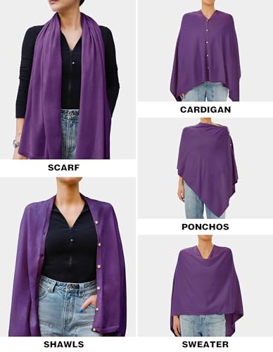 PULI Women's Versatile Knitted Shawls Scarf Poncho Sweater with Buttons Lightweight Spring Summer Fall Wraps - color: A-purple