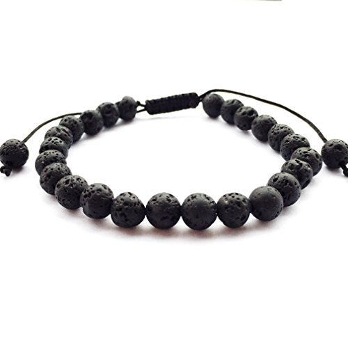 DOLON 6mm Round Stone Bead Braided Bracelet - color: Lava Rock Bracelet