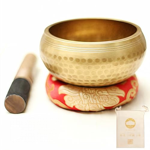 Fay Bless Tibetan Singing Bowl Set - Easy To Play for Beginners - Authentic Handcrafted Mindfulness Meditation Holistic Sound (Gold-15cm/5.9in) - color: Gold-15cm/5.9in
