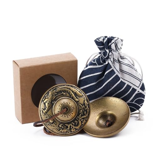 Tibetan Tingsha Cymbals Meditation Chime Bells 2.5" Dragon and Phoenix with Embossed Bell with Gift Box Drawstring Cloth Bag for Sound Healing, Yoga, Stress Relief Meditation Instruments - color: Dragon and Phoenix