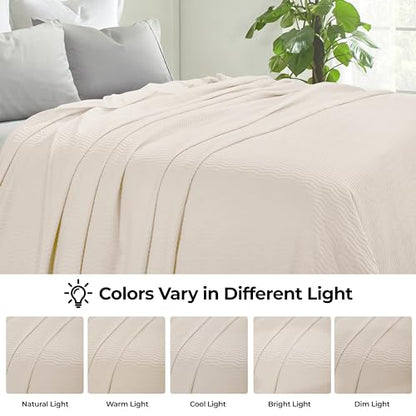 Superior JENA Cotton Blanket, for Picnic, Beach, Traveling or Camping, Bedroom Decor, Essentials, Cover for Bed, Couch, Lounging, Textured Jacquard, Modern Chevron Woven Blanket, Throw, Ivory