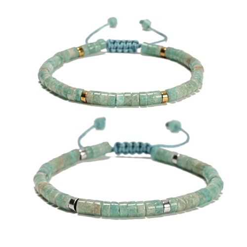 Mixed Gemstone Adjustable Braided Beaded Bracelet for Women, 2x4mm Heishi Disc Natural Healing Stone Summer Beach Jewelry, Yoga Gift for Her - color: Blue Amazonite