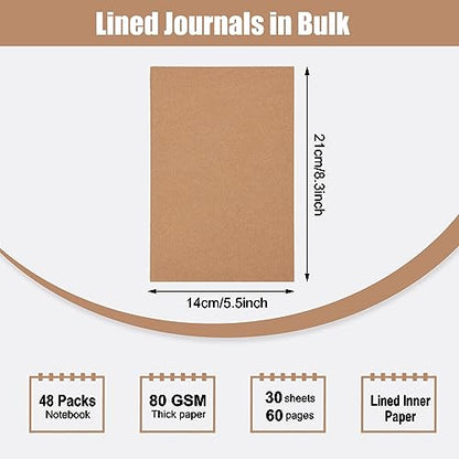 EOOUT 48 Pack A5 Lined Kraft Notebooks, Travel Journals Bulk 8.3x5.5in College Ruled Subject Notebooks 30 Sheets 60 Pages for Writing School Office Supplies - style: Lined-48pack