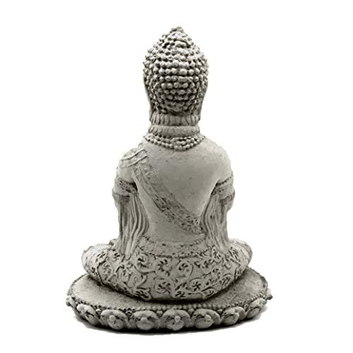Praying Buddha Statue: Durable Solid Stone Sculpture with Aged Texture. Unique Home Décor, Garden Accent. Sealed for Outdoors. Handcrafted USA. (Antique/Gray)