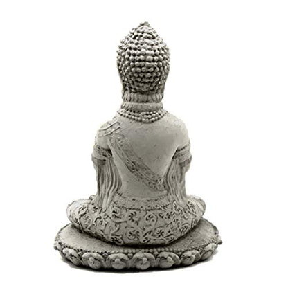 Praying Buddha Statue: Durable Solid Stone Sculpture with Aged Texture. Unique Home Décor, Garden Accent. Sealed for Outdoors. Handcrafted USA. (Antique/Gray)