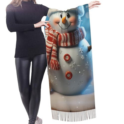 Astronaut Sitting in Yoga Chakra Scarf for Women Warm Soft Scarves Fashion Fringed Shawl Casual Tassel Blanket Scarf - color: Christmas Ball Snowman
