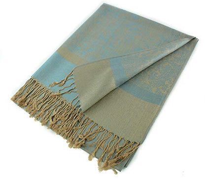 PASKMLNA Paisley Jacquard Pashmina Shawl Wrap Scarf Stole - color: Baby Blue Beige