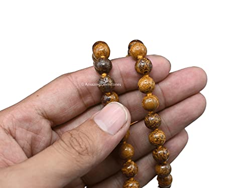 Amazing Gemstone Mariyam Jasper Mala Beads - 108 Prayer Beads for Meditation and Mindfulness Practice, Handcrafted Mala Beads with Natural Gemstones for Spiritual Healing and Relaxation (Knotted) - color: Mariyam Calligraphy Jasper, style: Knotted
