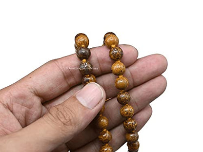 Amazing Gemstone Mariyam Jasper Mala Beads - 108 Prayer Beads for Meditation and Mindfulness Practice, Handcrafted Mala Beads with Natural Gemstones for Spiritual Healing and Relaxation (Knotted) - color: Mariyam Calligraphy Jasper, style: Knotted