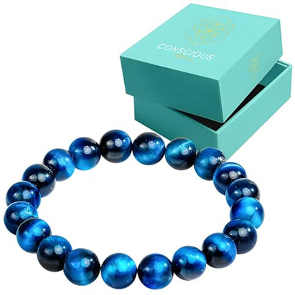 Conscious Items Spiritual Bracelets for Women & Men, Healing Crystal Bracelet with Natural Stones for Meditation, Chakra Alignment & Inner Transformation - style: Hawk's Focus