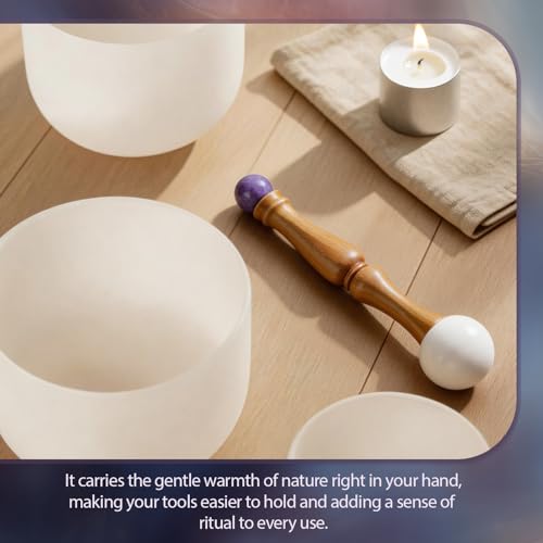 Singing Bowl Mallet,Rubber Mallet Striker with Silicone Head and Wooden Handle and Crystal Sphere for Playing Quartz Crystal Singing Bowls(Purple)