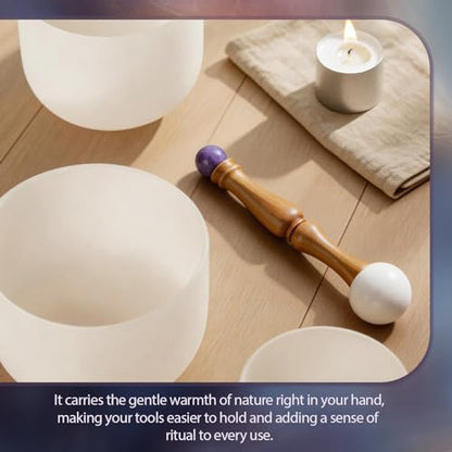 Singing Bowl Mallet,Rubber Mallet Striker with Silicone Head and Wooden Handle and Crystal Sphere for Playing Quartz Crystal Singing Bowls(Purple)