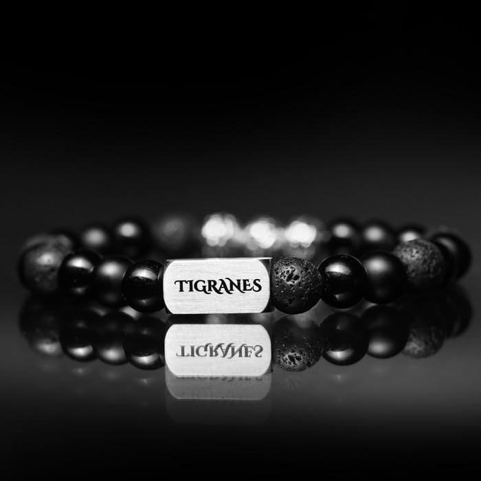 Tigranes Premium Natural Stone Bracelet Collection – Handmade Gemstone Jewelry in Luxury Branded Gift Box - style: Onyx & Lava