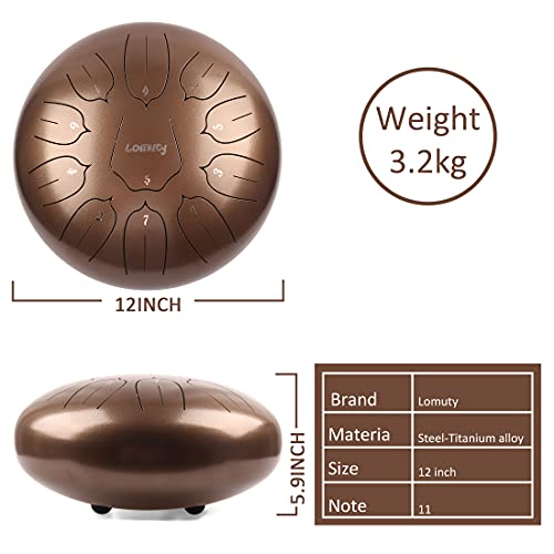 Steel Tongue Drum 12 Inch 11 Notes for Adults - Ethereal Metal Instrument for Meditation & Yoga with Music Book, Mallets & Carry Bag (Brown) - color: Brown