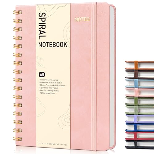 Graph Spiral Journal Notebook, A5 Hardcover Spiral Journals for Women Men, 100 GSM Graph Paper Notebooks, 150 Pages Spiral Bound Grid Notebook for Writing Note Taking Work 5.75" x 8.38", Blush Pink - color: Blush Pink, size: Graph